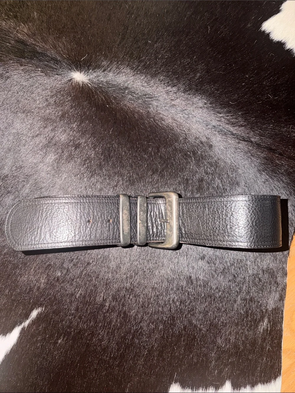 Henry Lehr Vintage Thick Black Leather Belt, size medium
